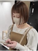 【YOKE】大人ボブアッシュオリーブグレーベージュぱっつん前髪