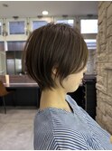 小顔カットショートボブ大人可愛いアッシュオリーブ20代30代40代