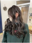 小顔へア アッシュカラーグレージュハイライトカラー◎