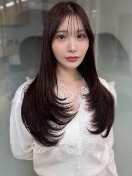 ソラ 広尾店(SORA) ロングレイヤー/ピンクブラウン/顔周りカット