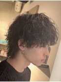 渋谷シャドウパーマメンズミディアムウルフ無造作パーマ