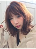 ボブディ/ミディム/無造作カール/ピンクブラウン