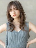 大人かわいい前髪セシルカットココアブラウンフリンジウェーブ