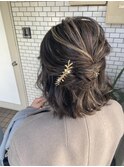 ハーフアップ　ボブ　参列ヘア　デートヘア