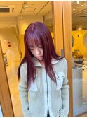 ローズレッド赤髪レッドヘアフェイスレイヤーミディアム渋谷駅