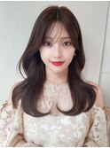 シャギーレイヤーロング韓国ワンホンヘアシースルーぱっつん前髪