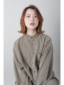 キングダム 元町店(KINGDOM) KINGDOM元町/オレンジカラー/外ハネボブ/かきあげ前髪