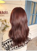 ピンクブラウンブリーチなしロング波ウェーブ