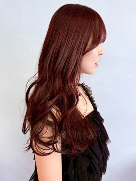 ミュラ(mulah) 暖色カラーチェリーピンク＊ミックス巻きロングボルドーカラー