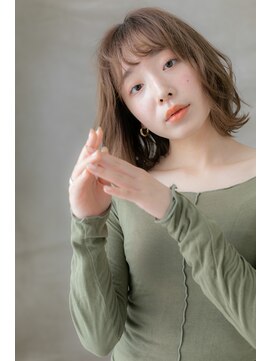 カバーヘア ブリス 川口(COVER HAIR bliss) オリーブアッシュxフェザーバング小顔ボブルフZ川口10代20代30代