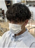 ツイストスパイラルパーマショートレイヤーツーブロックマッシュ