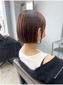 イメチェンハッシュカットフルバング似合わせレッドブラウン