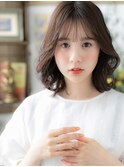 ★シースルーバングくすみベージュAラインミディアム20代30代★1