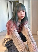 くすみmint green × pink beige