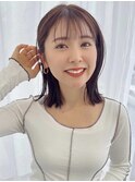 韓国/くびれボブ/小顔ヘア/レイヤーカット/ミルクティーベージュ