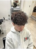 ブラウンスペインカールパーマ/メンズ/刈り上げ/眉毛/ツイスト