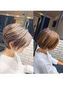 30、40代にオススメ!立体感くびれショート×シャンパンカラー