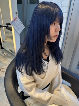 ダブル(W) ロングウルフレイヤー/透明感ブルーブラック