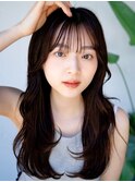 ◯エアリーロングエアリーパーマくびれロングぱっつん前髪デジパ