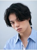 ビジネス◎黒髪センターパート無造作メンズパーマ