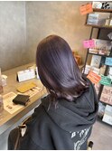パープルグレージュダブルカラーツヤ髪ストレートミディ20代30代