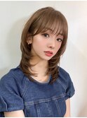 小顔サイドバング前髪顔まわりカットミディアムレイヤーカット