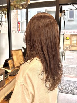 リュンヌ 門前仲町(lune) ロングショートワンカールパーマカーキグレージュ前髪門前仲町