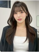 韓国風くびれヘア グレージュカラー 透明感カラー 顔周りカット