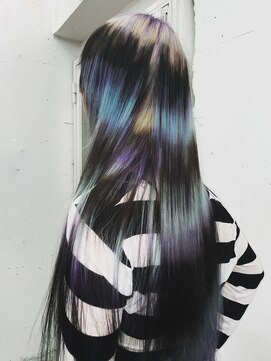 クク(QUQU) ボーダー 寒色 ローライト 黒 ロング