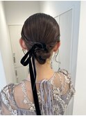 ヘアアレンジセットタイトシニヨンリボン結婚式成人式前撮り卒業