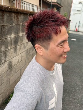 ハウワズ 西荻窪(HAWuaz) メンズハイライトボルドーカラー×刈り上げベリーーショート