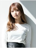 小顔レイヤーロングベージュ20代30代40代くびれミディ韓国ヘア