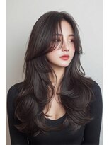 ケシキ 表参道 原宿(kesiki.) ミディアムレイヤー顔周りレイヤーココアブラウン韓国ヘア