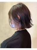 インナーカラー×ラベンダーパープル暗髪外ハネ小顔ボブ