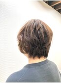 無造作ウェーブ/ショートボブ/くせ毛風/デジタルパーマ/暖色系
