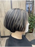 白髪ぼかしハイライト/筋感ハイライト/ショートボブ/大船/大船駅
