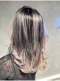 コントラストバレイヤージュ/シルバー/ベージュ
