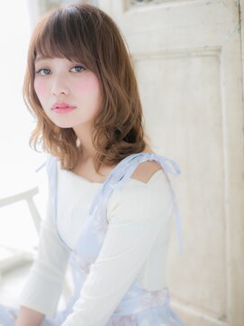 大波純一美容室パーティハン ぱっつん前髪ニュアンスパーマミディアムa小山20代30代