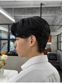 メンズセンターパート曲がる縮毛矯正アップバング