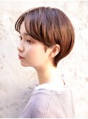 大人可愛い20代30代40代黒髪前下がりひし形小顔ボブ丸みショート