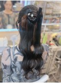 結婚式 二次会 お呼ばれ ハーフアップ波ウェーブ×ベロアリボン