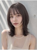 アッシュグレー前髪ありミディアムレイヤー姫カットエギョモリ☆