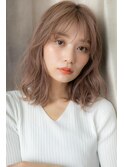 外国人風ラベンダーベージュ波巻きミディTb6越谷20代30代40代