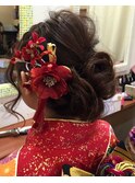 成人式アップStyle★ゆるふわお花アレンジ×ガーリー