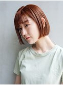 オレンジボブ_フォギーベージュ耳かけウェーブパーマ_ba293253