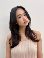 ノク 渋谷(nok)&nbsp;大人っぽ韓国ネイビーグレージュ前髪カット顔まわりレイヤー