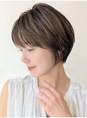 ホワイトグレージュミニウルフデジタルパーマチェリーブラウン