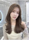 透明感カラーくびれヘアレイヤーカット前髪顔周りカット韓国ヘア