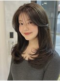 ワンカールレイヤー　韓国ヘア　ベージュカラー