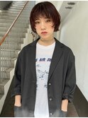 レイヤーショートボブ/くびれ/艶ブラウンカラー/トリートメント